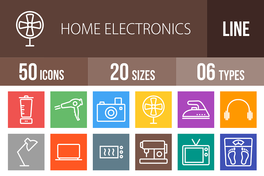 50 Electronics Line Multicolor Icons