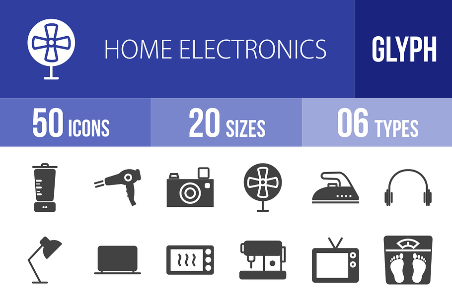 50 Home Electronics Glyph Icons