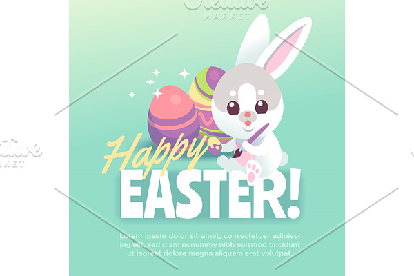 Happy easter bunny poster. Cute