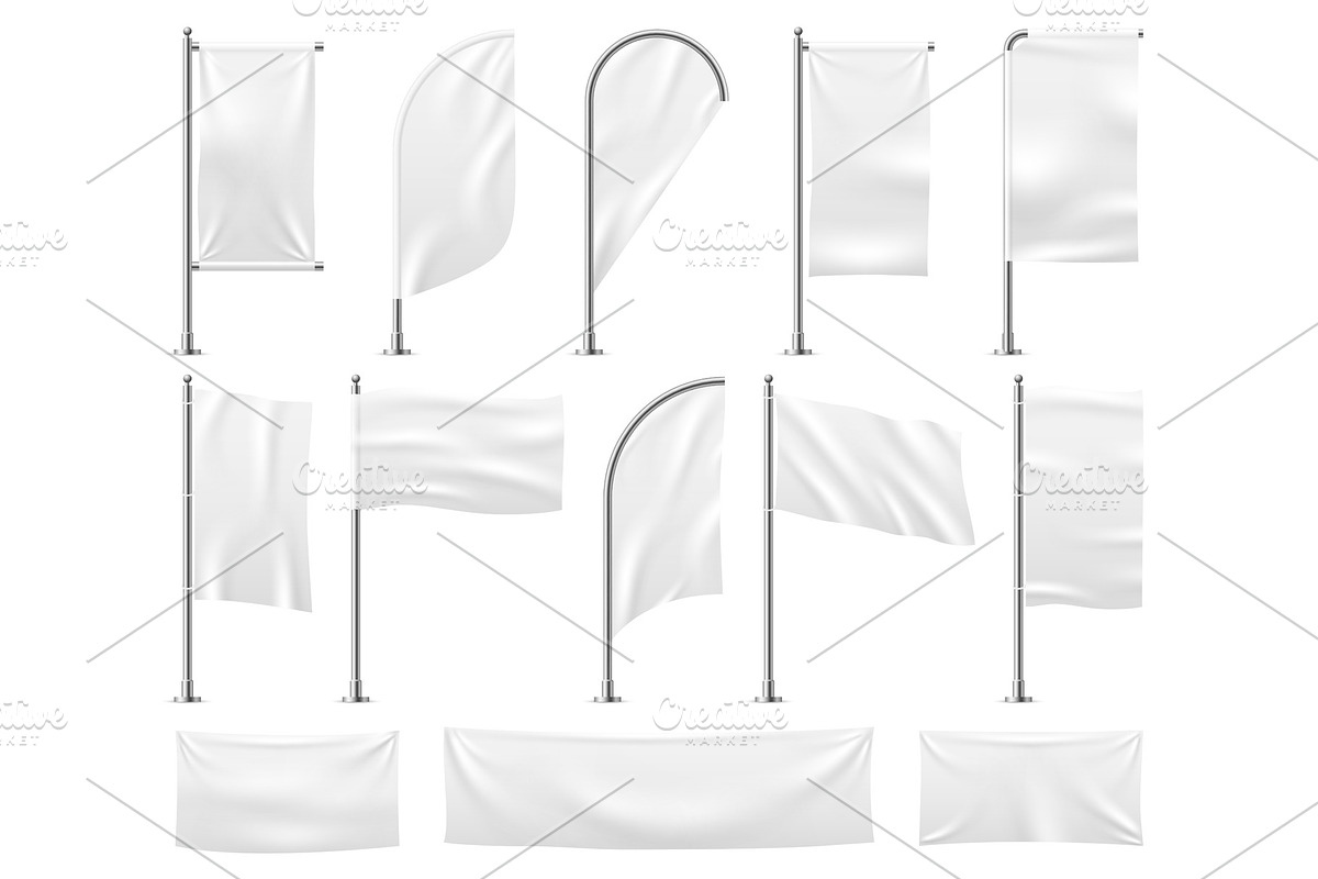White flags set. Blank banner mockup in Objects - product preview 8