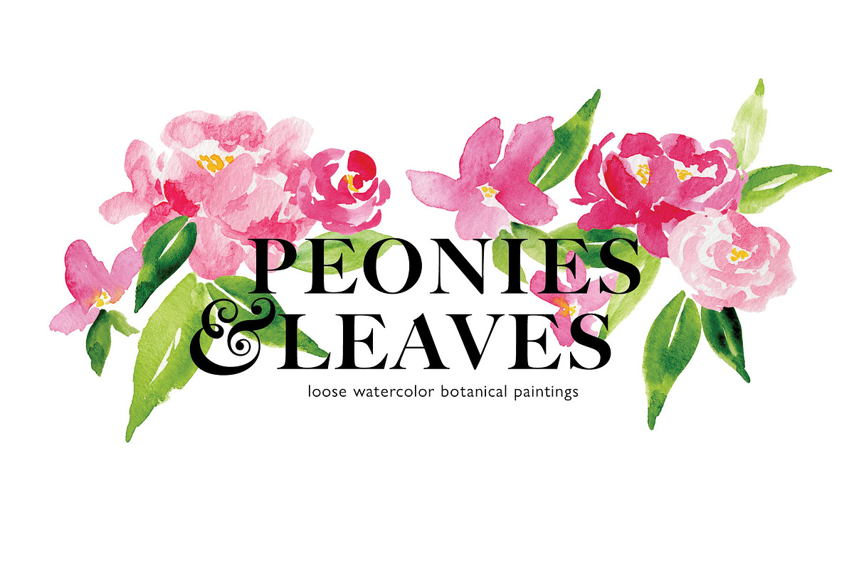 Watercolor Peonies & Leaves in Objects - product preview 8