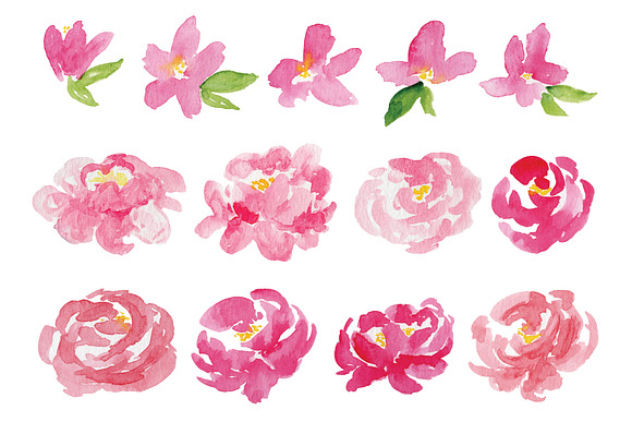 Watercolor Peonies & Leaves in Objects - product preview 2