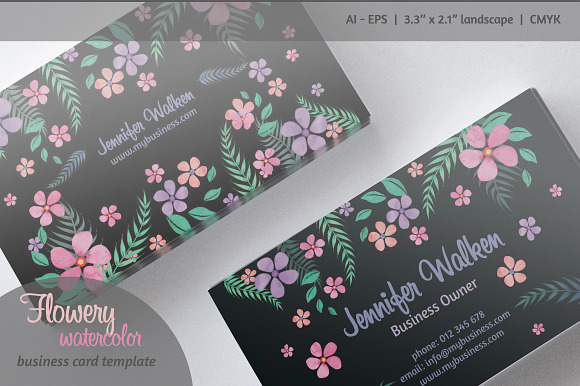 Flowery Watercolor Business Card in Business Card Templates - product preview 1