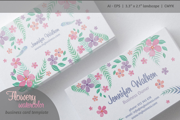 Flowery Watercolor Business Card in Business Card Templates - product preview 2