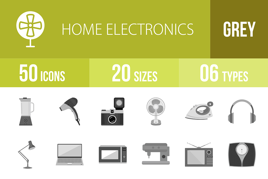 50 Home Electronics Greyscale Icons