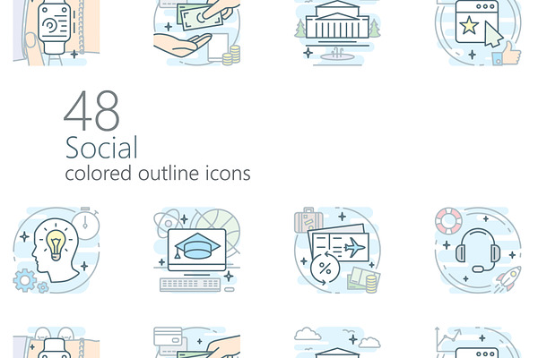 Social iconset (colored outline)