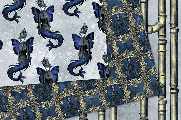 Blue Steampunk Digital Paper in Patterns - product preview 1
