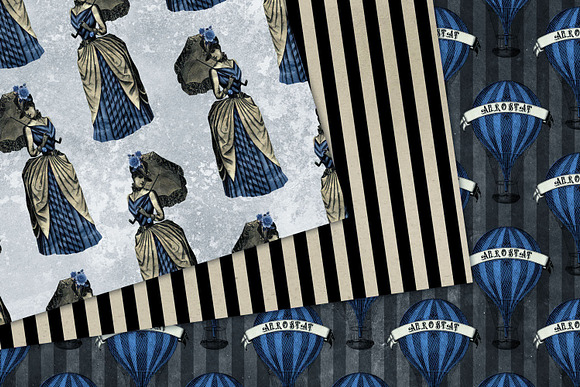 Blue Steampunk Digital Paper in Patterns - product preview 2