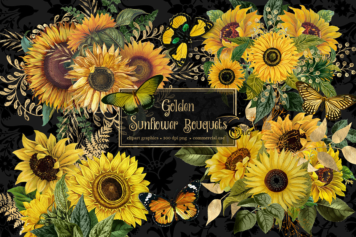 Gold Sunflower Bouquets in Illustrations - product preview 8
