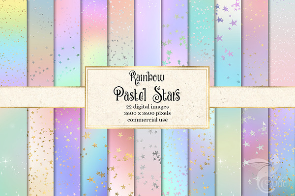 Rainbow Pastel Stars Digital Paper