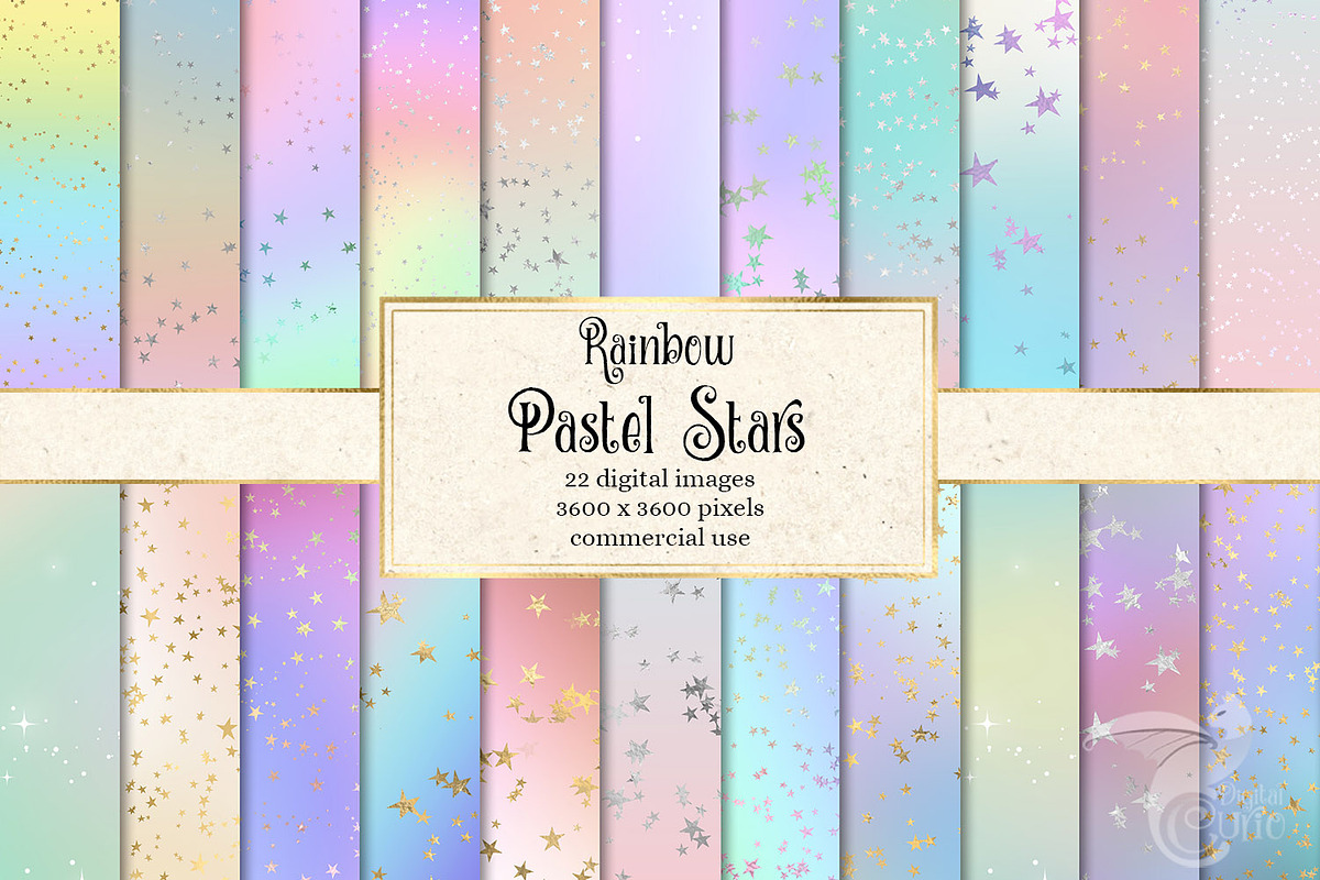 Rainbow Pastel Stars Digital Paper in Textures - product preview 8