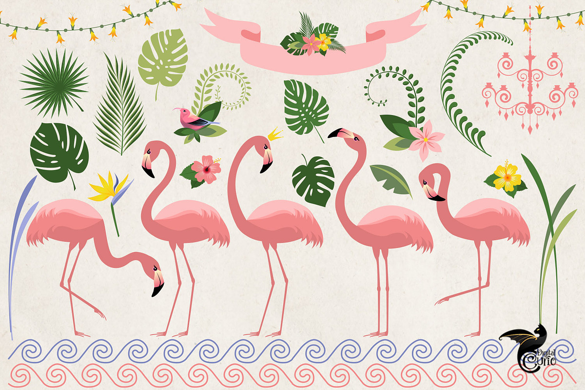 Flamingo Paradise Clipart in Illustrations - product preview 8