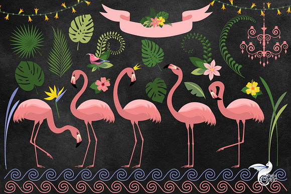 Flamingo Paradise Clipart in Illustrations - product preview 1