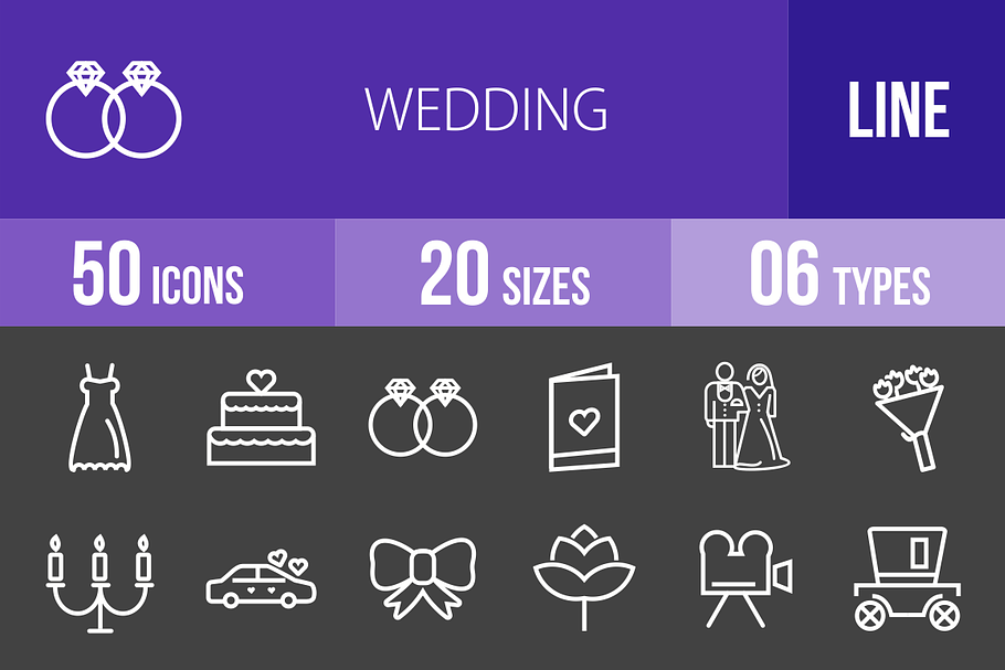 50 Wedding Line Inverted Icons