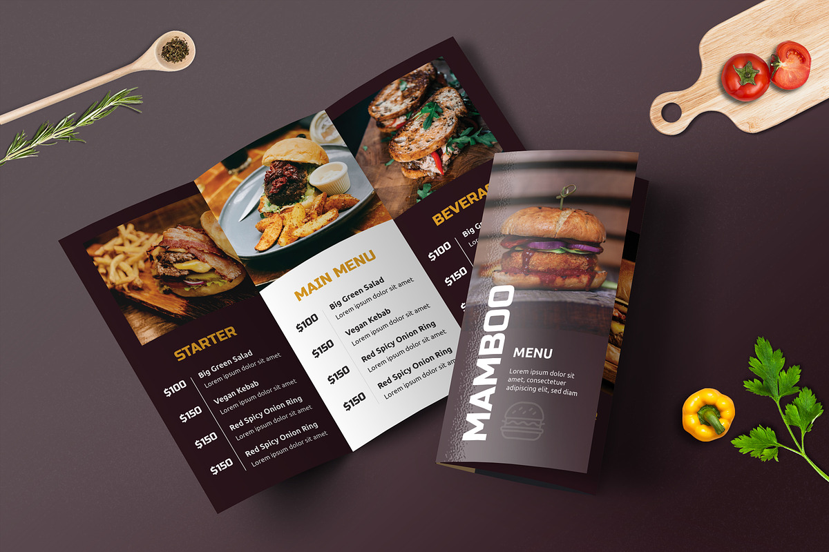 Trifold Restaurant Menu Template in Flyer Templates - product preview 8