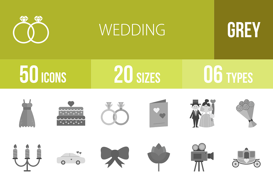 50 Wedding Greyscale Icons