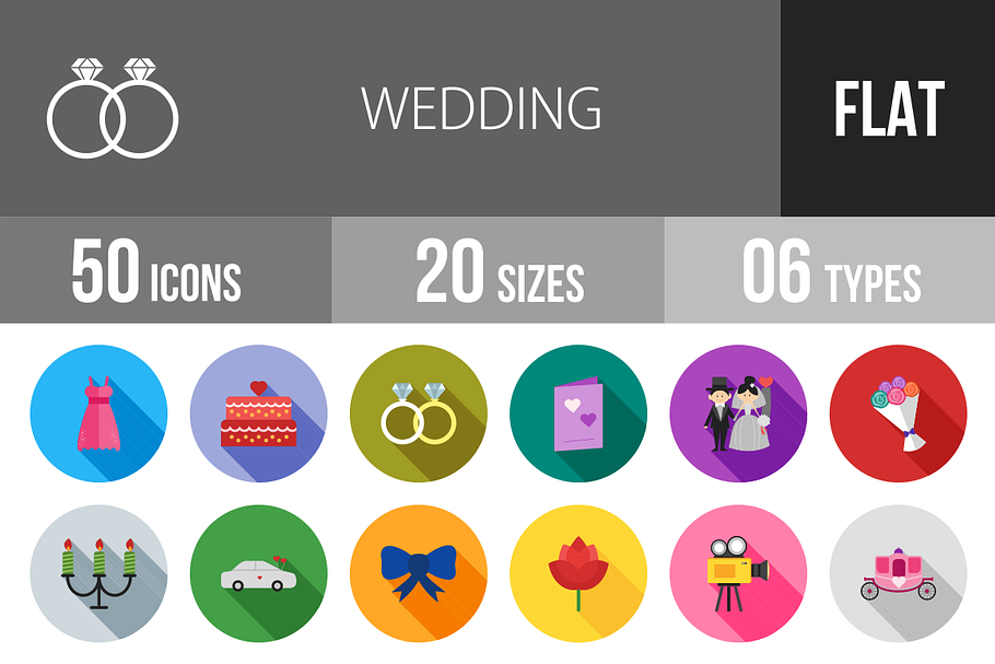 50 Wedding Flat Shadowed Icons