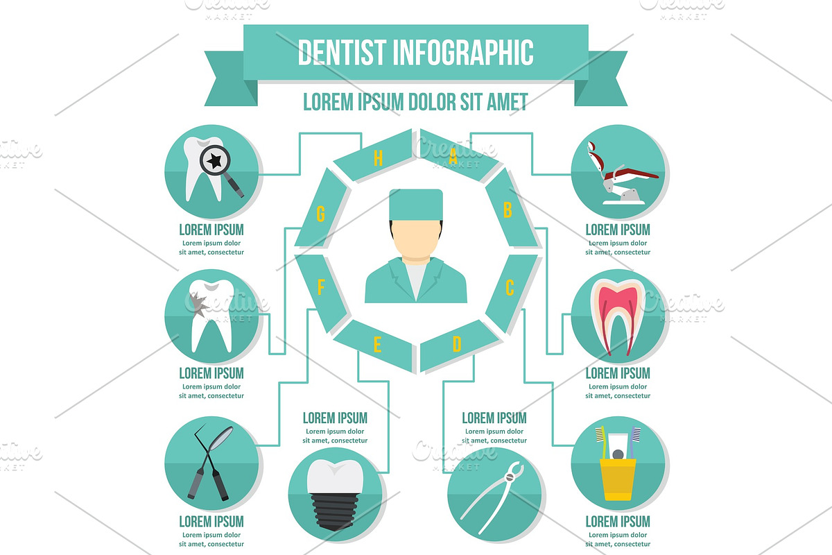 Dentist infographic concept, flat in Objects - product preview 8