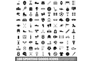 100 sporting goods icons set, simple