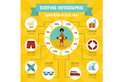 Surfing infographic concept, flat