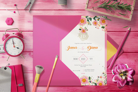 FLOWER WEDDING INVITATION SUITES in Wedding Templates - product preview 2