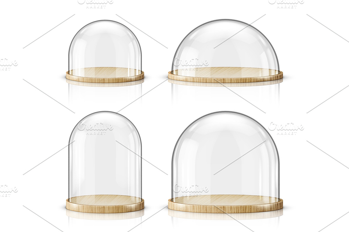 Glass dome and wooden tray realistic in Objects - product preview 8