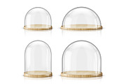 Glass dome and wooden tray realistic