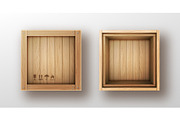 Wooden box open and closed realistic