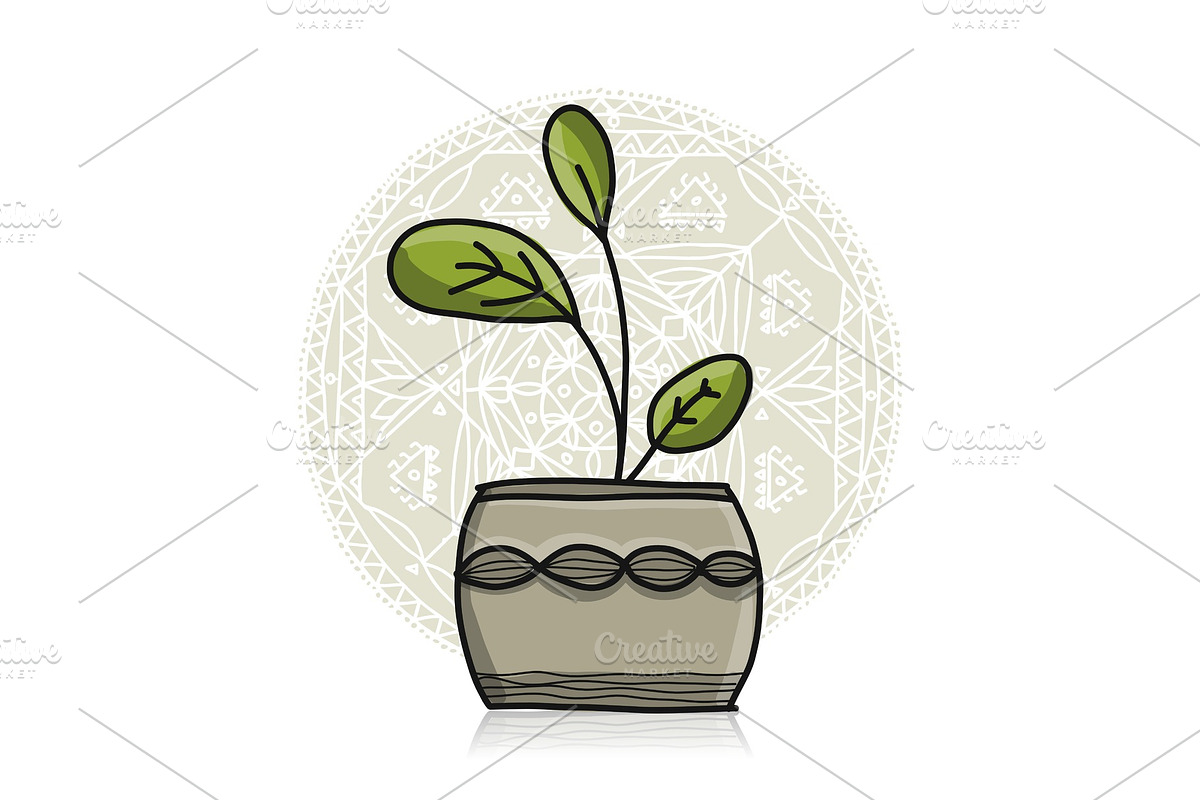 Plant in pot, asian style in Illustrations - product preview 8