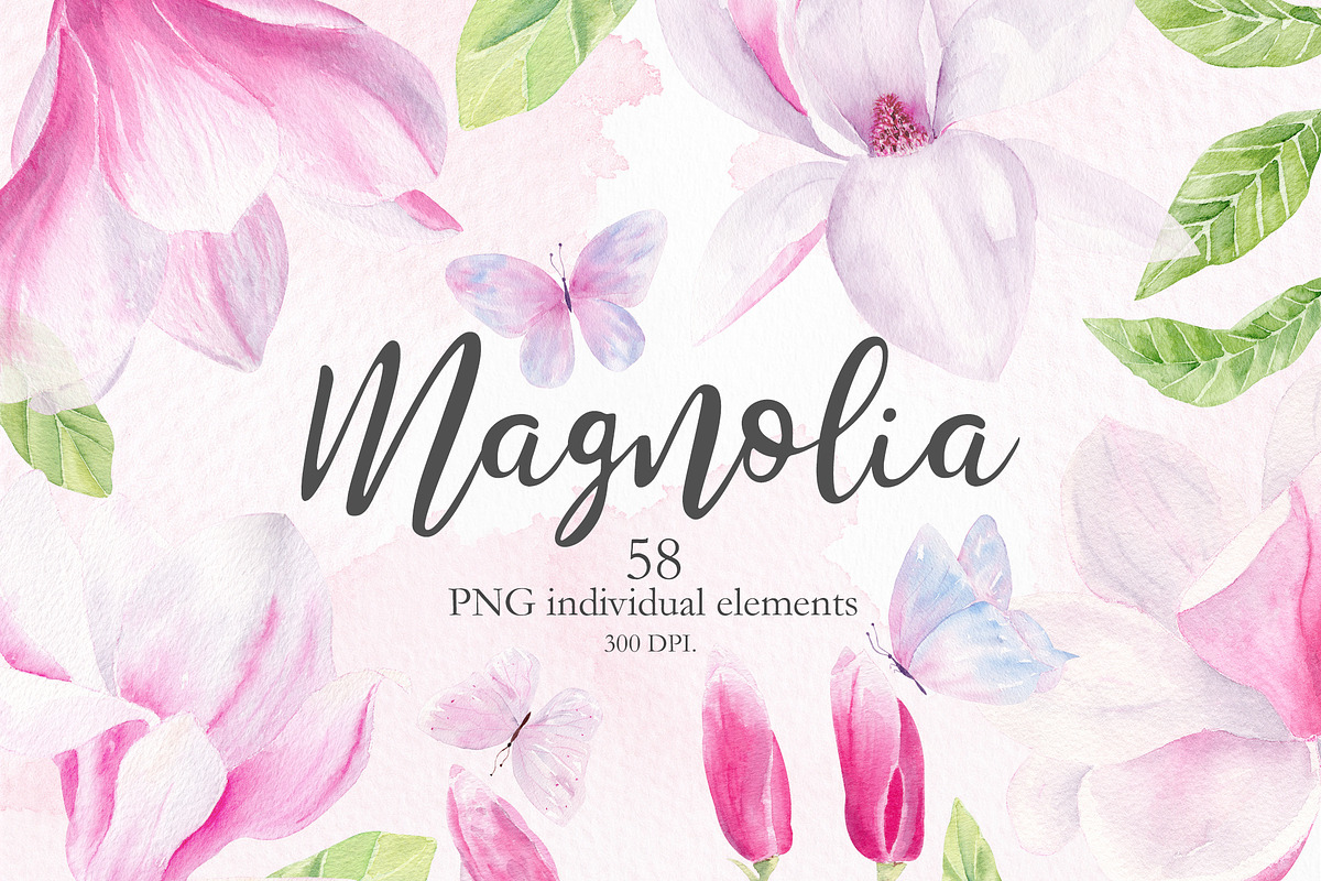 Magnolia Floral Watercolor Clipart in Illustrations - product preview 8