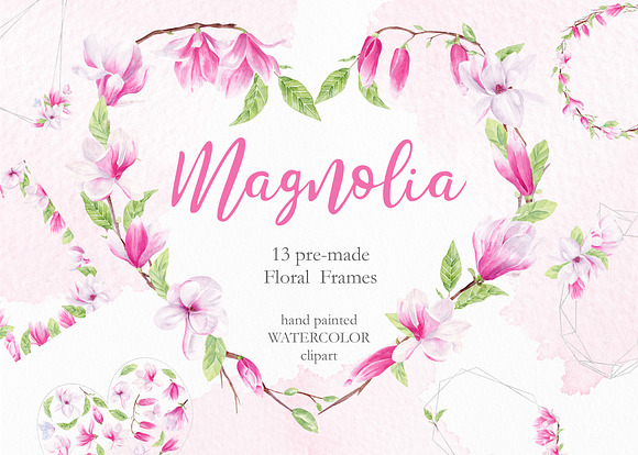 Magnolia Floral Watercolor Clipart in Illustrations - product preview 2