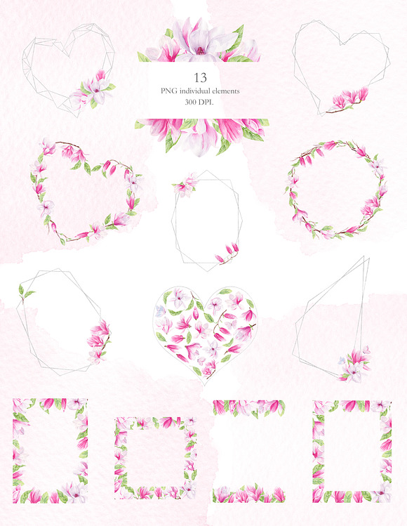 Magnolia Floral Watercolor Clipart in Illustrations - product preview 3