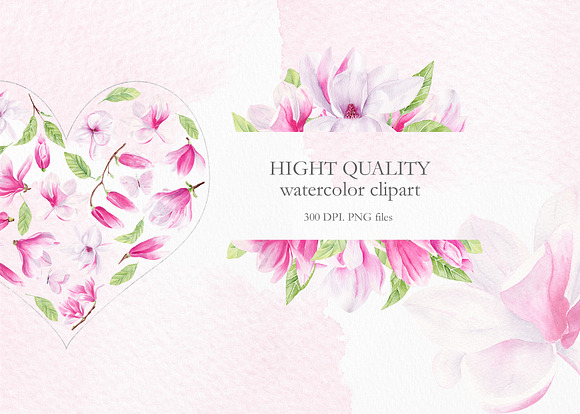 Magnolia Floral Watercolor Clipart in Illustrations - product preview 5
