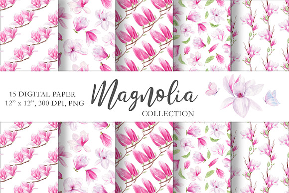 Magnolia Floral Watercolor Clipart in Illustrations - product preview 6