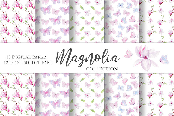Magnolia Floral Watercolor Clipart in Illustrations - product preview 7