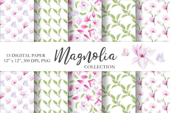 Magnolia Floral Watercolor Clipart in Illustrations - product preview 8