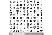 100 disease icons set, simple style