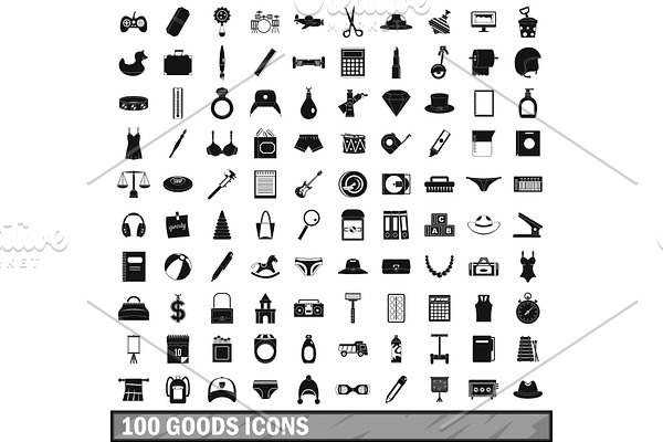 100 goods icons set, simple style