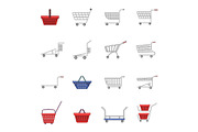 Shopping cart icons set, cartoon