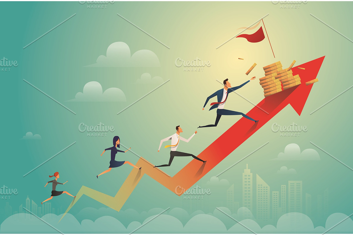 businessman running on coins graph in Illustrations - product preview 8