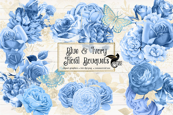 Blue and Ivory Floral Bouquets