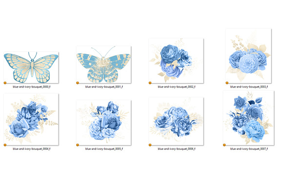 Blue and Ivory Floral Bouquets in Illustrations - product preview 2