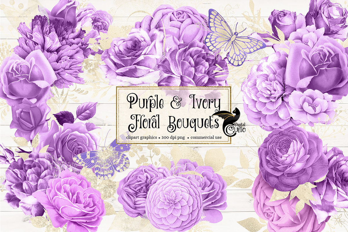 Purple and Ivory Floral Bouquets in Illustrations - product preview 8