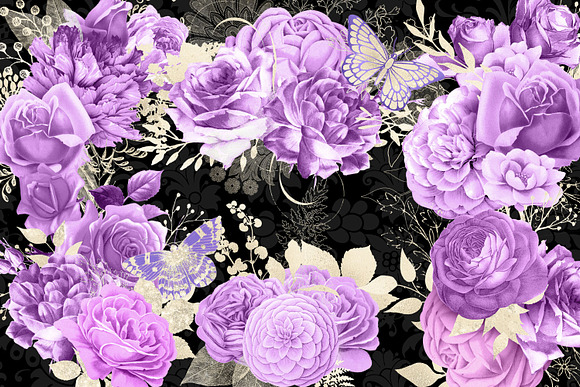 Purple and Ivory Floral Bouquets in Illustrations - product preview 1