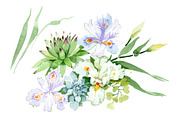 Bouquet with white irises watercolor