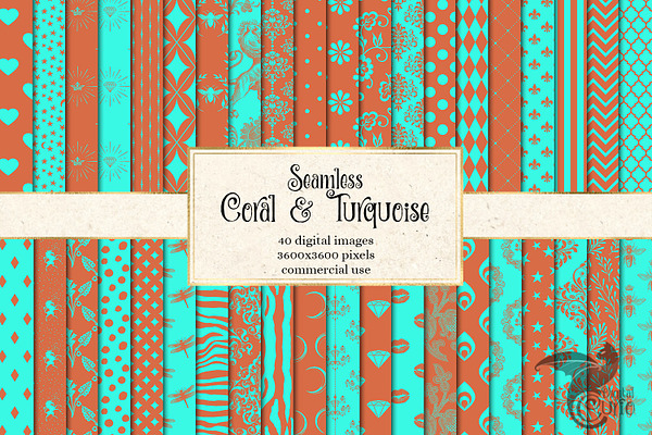Coral and Turquoise Digital Paper
