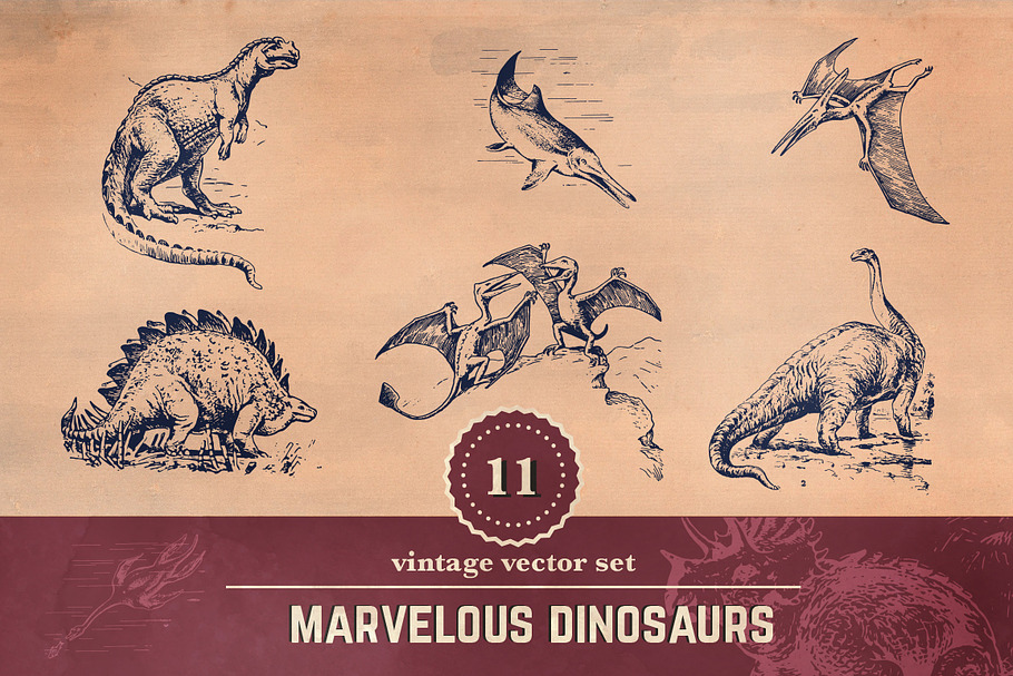 11 Vintage Dinosaur Illustrations