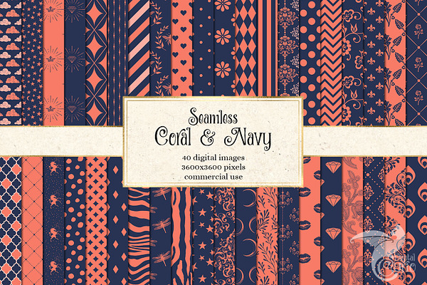 Coral and Navy Digital Paper