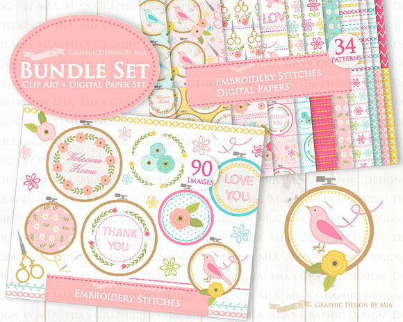 Sewing, Embroidery, Cross Stitches in Illustrations - product preview 1