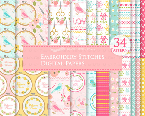 Sewing, Embroidery, Cross Stitches in Illustrations - product preview 5
